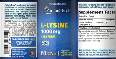 L-Lysine 1000 mg label