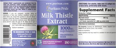 Milk Thistle Extract label