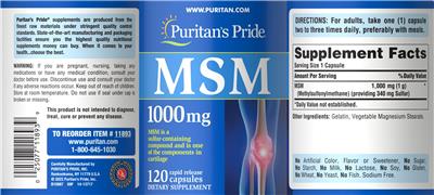 MSM 1000 mg label