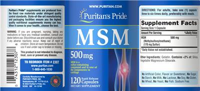 MSM 500 mg label