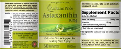 Astaxanthin 10 mg label