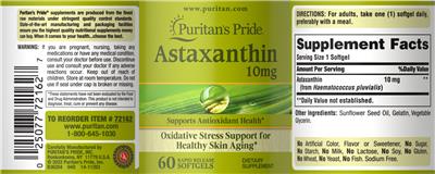 Astaxanthin 10 mg label