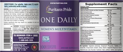 One Daily Women's Multivitamin label