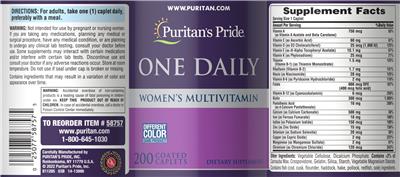 One Daily Women's Multivitamin label