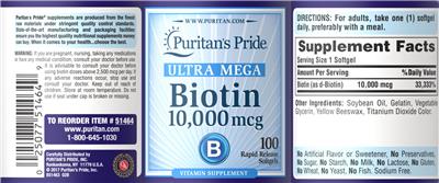 Ultra Mega Biotin 10,000 mcg label