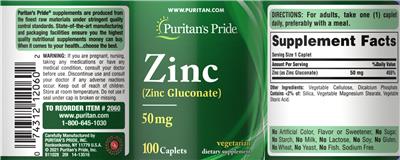 Zinc 50 mg label