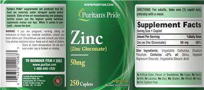 Zinc 50 mg label