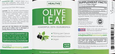 Olive Leaf 750 mg label