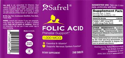 Folic Acid 1,000 mcg label
