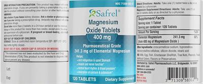 Magnesium Oxide Tablets 400 mg label