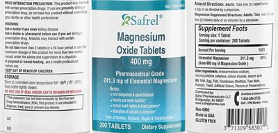 Magnesium Oxide Tablets 400 mg label