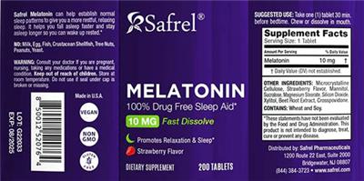 Melatonin 10 mg Strawberry Flavor label