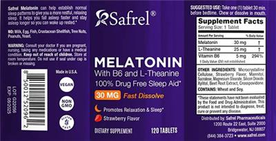 Melatonin 30 mg Strawberry Flavor label