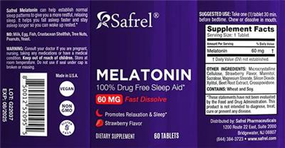 Melatonin 60 mg Strawberry Flavor label