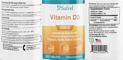 Vitamin D3 2000 IU label