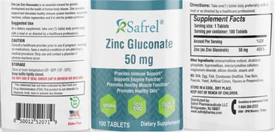 Zinc Gluconate 50 mg label