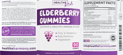 Elderberry Gummies Raspberry Flavor label
