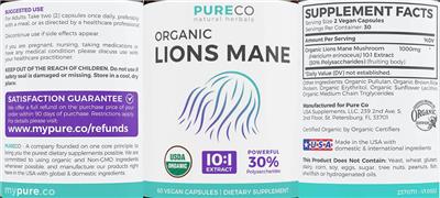 Organic Lions Mane label