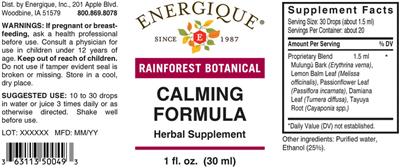 Calming Formula label