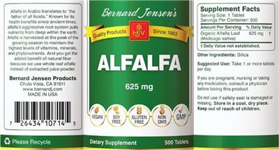 Alfalfa 625 mg label