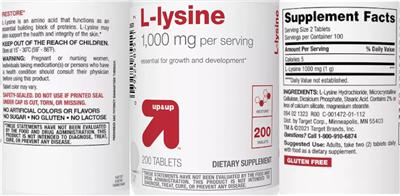 L-Lysine 1,000 mg label