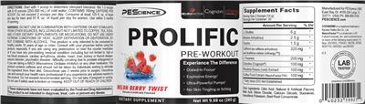 Prolific Pre-Workout Melon Berry Twist label