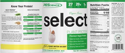 Select Plant Protein Vegan Series Amazing Peanut Butter Delight label