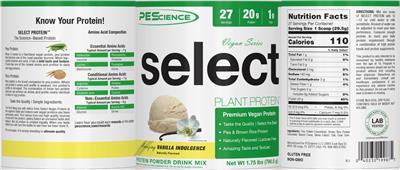 Select Plant Protein Vegan Series Amazing Vanilla Indulgence label