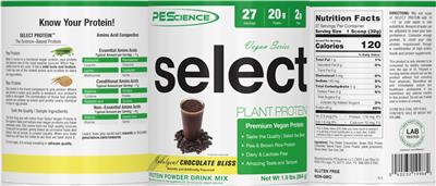 Select Plant Protein Vegan Series Indulgent Chocolate Bliss label
