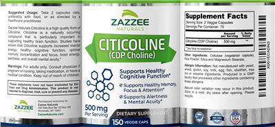 Citicoline (CDP Choline) 500 mg label