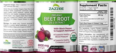 Organic Beet Root 20:1 Extract 8000 mg label