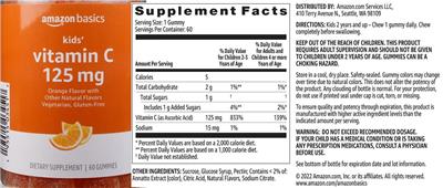 Kids' Vitamin C 125 mg Orange Flavor label