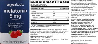 Melatonin 5 mg Strawberry Flavor label