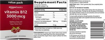Vitamin B12 3000 mcg Raspberry Flavor label