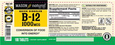 Quick Dissolve B-12 1000 mcg label