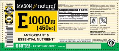E 1000 IU (450 mg) label