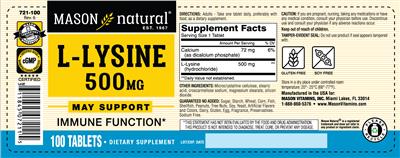 L-Lysine 500 mg label