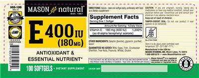 E 400 IU (180 mg) label