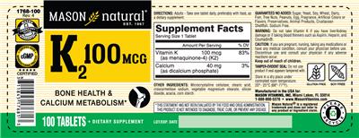 K2 100 mcg label