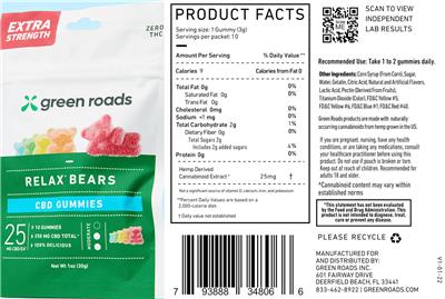 Relax Bears CBD Gummies 25 mg label