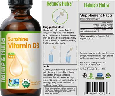 Sunshine Vitamin D3 for Kids label