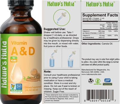 Vitamin A & D for Kids label