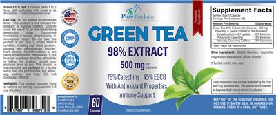 Green Tea 98% Extract 500 mg label