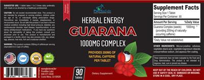 Herbal Energy Guarana 1000 mg Complex label
