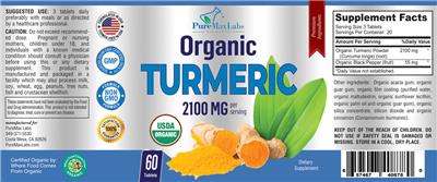 Organic Turmeric 2100 mg label