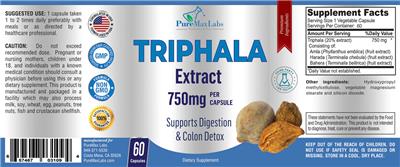 Triphala Extract 750 mg label