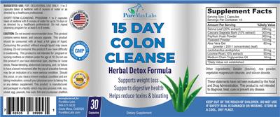15 Day Colon Dleanse label