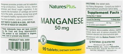 Manganese 50 mg label