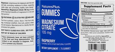Magnesium Citrate 105 mg Gummies Raspberry label