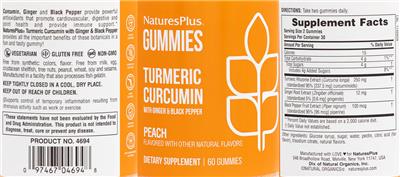 Turmeric Curcumin Gummies Peach label